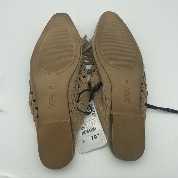 NWT  Zara Women Flat braided leather mules with tassels, Sz 36 - Picture 12 of 16